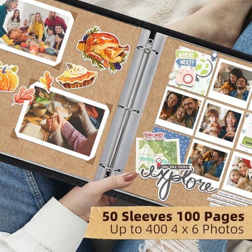 Vienrose 15"x13" Scrapbook Album Gift Set Faux Leather DarkBrown 100 Pages - Image 4