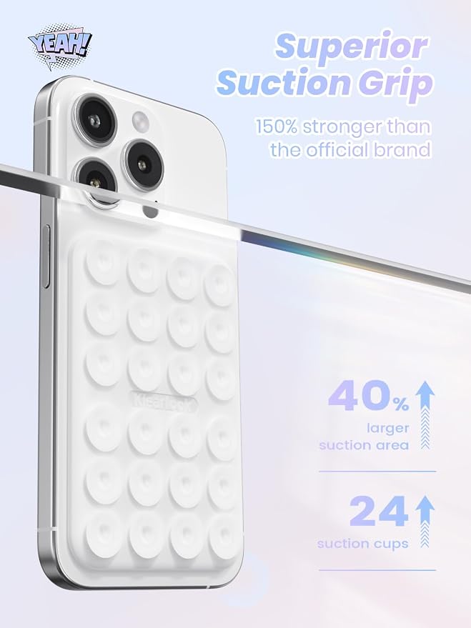 Klearlook Magnetic Suction Phone Mount for MagSafe Case, Classic White | Removable Sticky Phone Grip Holder for Hands-Free Makeup / Selfie / Vlog for TikTok & Instagram Influencer / Creator - Image 4