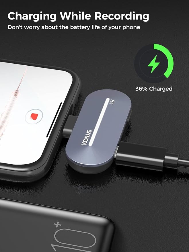 SYNCO P2L Wireless Lavalier Microphone for iPhone, Dual Lapel Mic with Noise Reduction, 9 Voice Effects, Charging Case, Plug & Play Mini Microphone for YouTube, Vlog & Live Streaming - Image 4