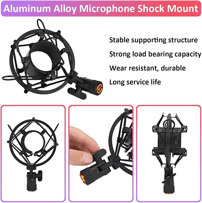 58-63mm Microphone Shock Mount Anti Vibration Mic Suspension Mount Aluminum Alloy Condenser Microphones Holder Clip with Metal Screw Adapter Isolation Absorber Studio - Image 2