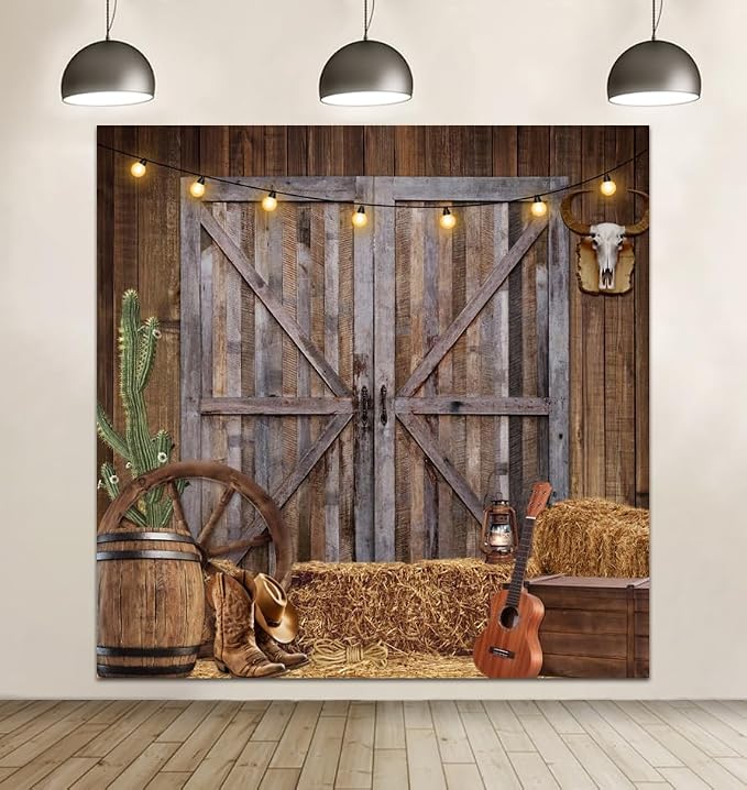 Western Cowboy Backdrop 10x10ft Western Party Decorations Wild West Saloon Rodeo Barn Photography Background Cowboy Theme Birthday Party Decor Banner Photoshoot Supplies - Image 3