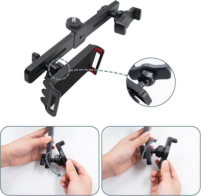 Dual Holder Smartphone and Tablet Tripod Mount Adapter, Universal 360° Rotation Adjustable Clip Stand for Vlog Live Streaming Video Recording, Compatible with 1/4'' Screws, Black - Image 2