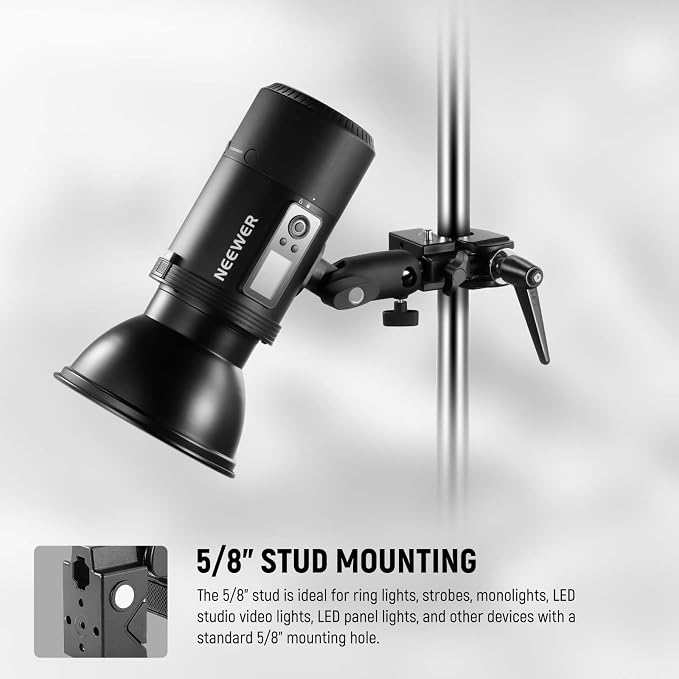 NEEWER Super Clamp with 5/8" Stud, Spring Lock, 2.4"/6cm Jaw Grip Heavy Duty Crab Pole Clamp for Round Pipe Flat Surface, for Photography Studio Camera & Lighting Mounting, Max Load 33lb/15kg, UA017 | Heavy Duty Crab Pole Clamp, for Round Pipe Flat Sur... - Image 3