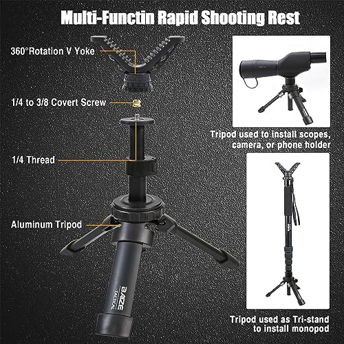 BZTAC Tactical Compact Rapid Shooting Rest - Adjustable Height Rifle Tripod with 360 Rotation V Yoke Holder, Durable Aluminum Construction for Hunting Outdoors - Image 3