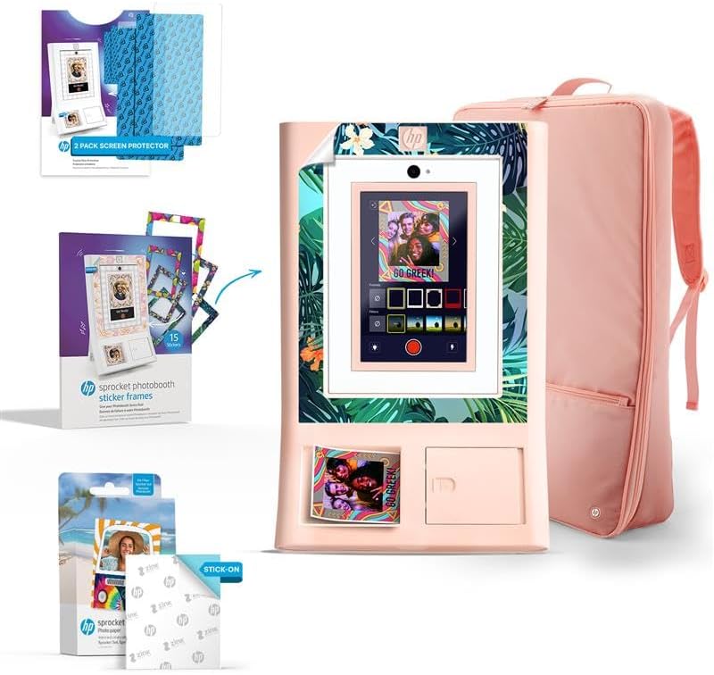 HP Sprocket Photo Booth Machine Instant Color Photo Printer (Pink) Gift Bundle + Zink Paper (110 Sheets) + Padded Carrying Case + Premium Screen Protector (2) + Decorative Sticker Frames (15) by Unknown