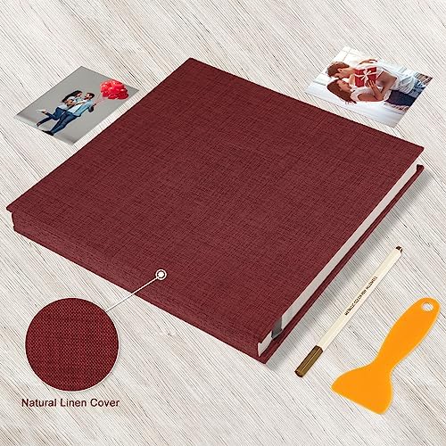 Photo Album Self Adhesive Pages 13.2x12.8 Scrapbook Red 40 Pages - Image 4