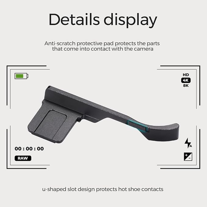 Thumb Hand Grip + Shutter Button for FUJIFILM X100VI/X100V - Black | Aluminum thumb grip for FUJIFILM X100VI/X100V improves handling & stability, protects contacts, for street photography - Image 4