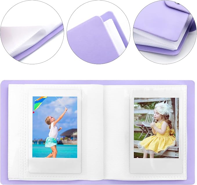 Ruibytree 52 Pockets Small Photo Album 2x3 for Instax Mini, Purple, 2 Pack | Pocket-Size, PU Leather Cover, Snap Closure, Acid-Free Pages, Fits Polaroid 2x3 Photos, Kodak Mini Prints & ZINK Photos - Image 4