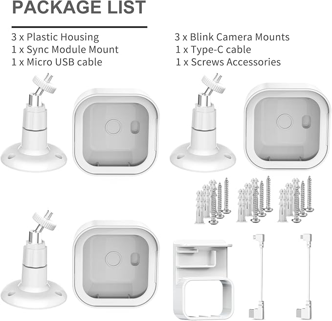 All-New Blink Outdoor Camera Housing and Mounting Bracket for Outdoor 4/2K+ | 3 Pack Protective Covers for Blink Outdoor Camera, 360°Adjustable Blink Wall Mount, Blink Sync Module Outlet Mount, White - Image 7