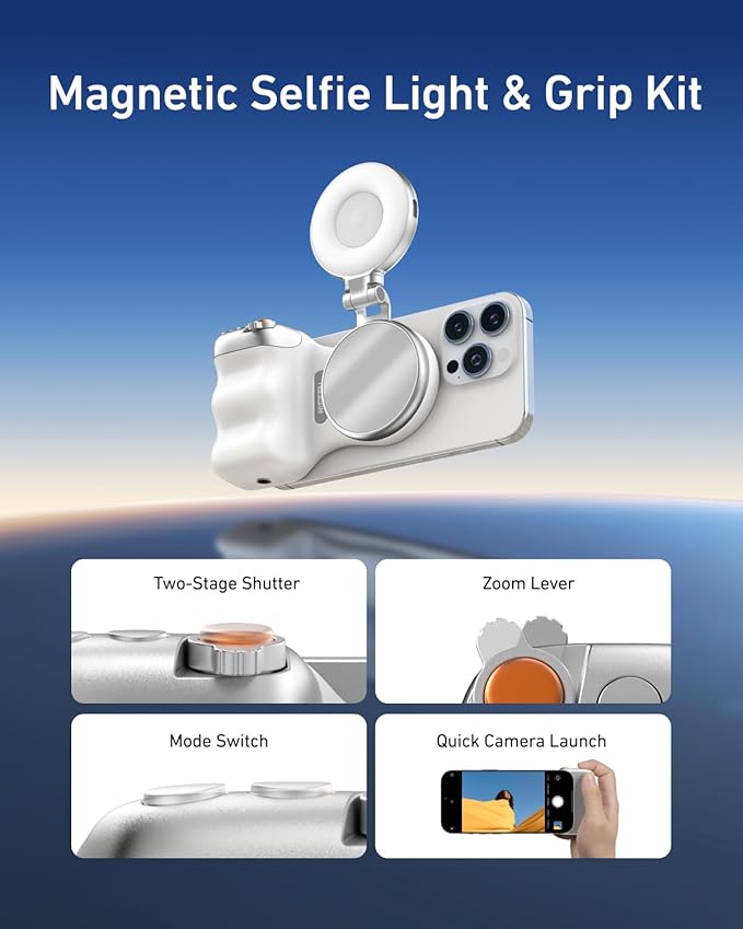 TELESIN Magnetic Phone Camera Grip & C03 Magnetic Selfie Light Creator Kit | Fun Shot Selfie Grip Handle Bundle Kit Compatible for iPhone Magsafe & Android Selfies/Photography/TikTok/Zoom Calls/Video - Image 3