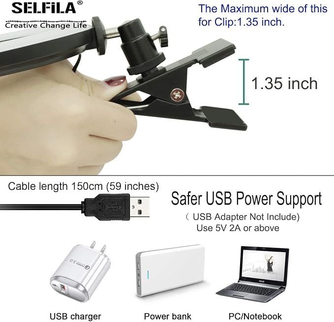 Ring Light 5 Inch USB Portable, 3200K-6500K Dimmable LED Clip on for Laptop Computer Monitor Phone, Content Creator Makeup Conference Selfie Video (Black) - Image 7