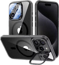 VOFATA [Upgraded] for iPhone 15 Pro Max Case with Camera Cover Stand [Fit for MagSafe][9H Camera Lens Protector] Mil-Grade Protection Transparent Magnetic iPhone 15 Pro Max Phone Case, Clear Black by VOFATA