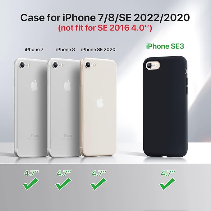 Miracase Silicone for iPhone SE 2022/SE 2020/7/8 Case,Black | Ultra Slim Cover with Screen Protector, Soft Microfiber Lining, Multi-Color Premium Silicone Shockproof Phone Case - Image 6