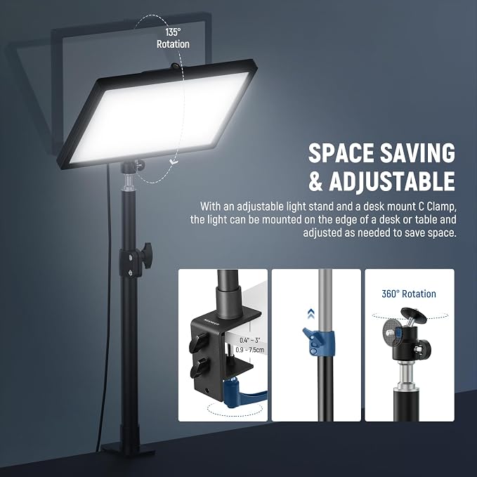 NEEWER 25W 12.9" Streaming Key Light with Desk Stand/2.4G Remote/USB Transmitter, PC/Mac APP Control 2300Lx/0.5m 2900-7000K CRI98+ Dimmable Edge Lit Video Panel Light for Webcam Laptop Zoom, GL25B | USB Transmitter, PC/Mac APP Control, 2300Lx/0.5m, 290... - Image 8