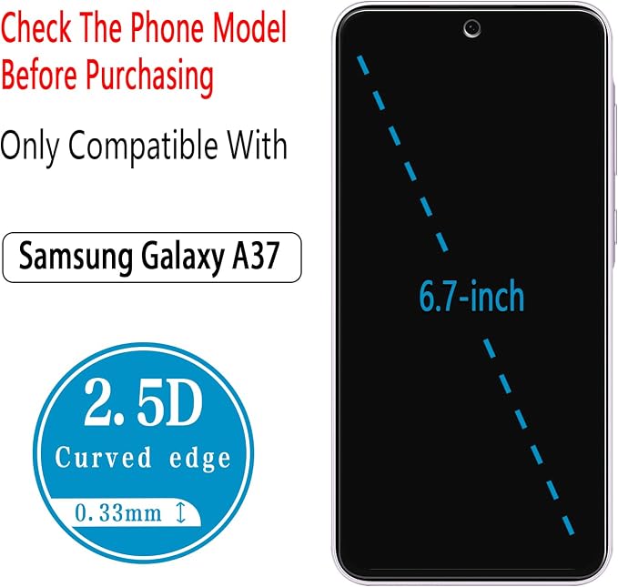 2+2 Pack Screen Protector for Samsung Galaxy A37 5G Tempered Glass | with Camera Lens Protector, Anti Scratch, Bubble Free - Image 3