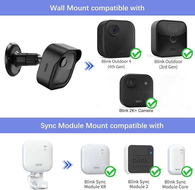 Wall Mount for Blink Outdoor 4/Outdoor 2K Camera, Blink Sync Module Mount | 4 Pack Weatherproof Protective Covers, 360 Degree Adjustable Mounting, Perfect View Angle for Camera System, Black - Image 2