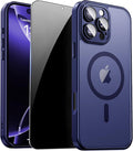 for iPhone 16 Pro Max Case with Privacy Screen Protector, Blue | Full Camera Protection, Matte Magnetic, Compatible with MagSafe, Translucent Shockproof Phone Case for iPhone 16 ProMax by ZOZDOKG