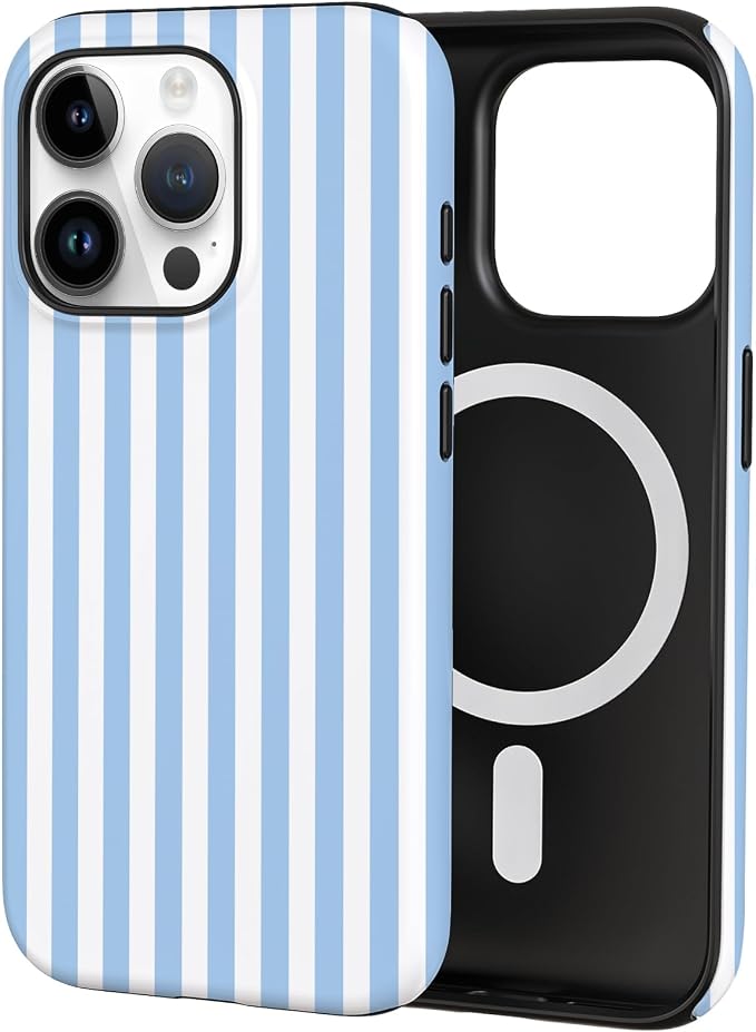 TPU Phone Case for iPhone 15 Pro, MagSafe Wireless Charging Compatible, Shockproof Slim Fit Protective Cover with Anti-Yellowing & Raised Camera Protection (Blue Stripe, iPhone 15 Pro) by Unknown