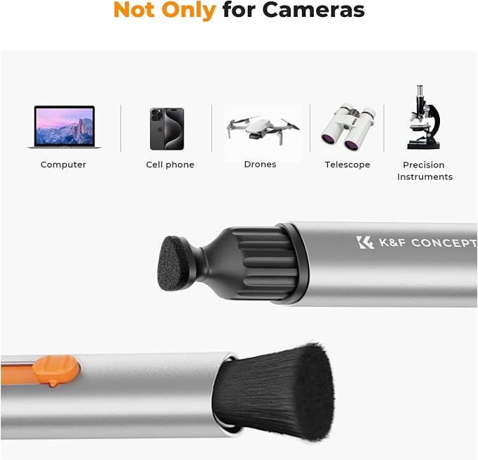 K&F CONCEPT Multifunctional Lens Pen for Canon Nikon Sony Camera Clean | High-Efficiency Cleaning,Carbon Head,Aluminum Alloy Pen Body,Soft Brush Head,Small Size and Easy to Carry,MP03 - Image 8