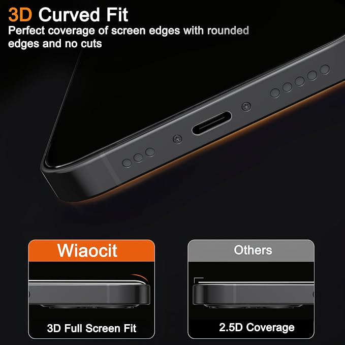 Wiaocit Tempered Glass Privacy Screen Protector for iPhone 15 | 3+3 Pack, 9H Hardness, Camera Lens Protector, Installation Frame, Bubble Free, Case Friendly - Image 5