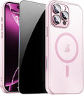 for iPhone 16 Pro Case with Privacy Screen Protector, Pink | Full Camera Protection, Matte Translucent, Magnetic, Compatible with MagSafe, Shockproof Phone Cover for Women Girls by ZOZDOKG