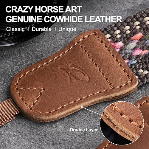 Padwa Lifestyle Speed Gray Camera Strap - 1.5" Soft Cotton Rope Weave Crazy Horse Cowhide Head Camera Straps for Photographers and All Cameras,Cute Adjustable Vintage Woven Strap for Adults & Kids - Image 2