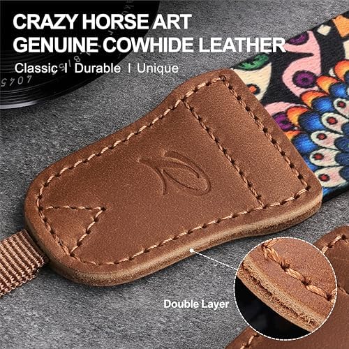 Padwa Lifestyle Camera Strap - 1.5" Soft Nylon Print Crazy Horse Cowhide Head Camera Straps for Photographers and All Cameras,Cute Adjustable Vintage Woven Strap for Adults & Kids(Bohemian Bloom) - Image 2