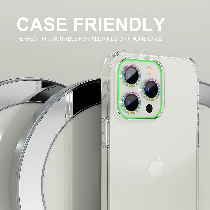 Choiche for iPhone 14 Pro/iPhone 14 Pro Max Camera Lens Protector | Ultra HD, Bling 9H Tempered Glass Camera Cover Screen Protector Metal Ring Decoration Accessories (Glitter-Colorful) - Image 4
