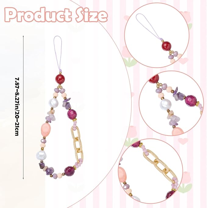BEEFLYING Beaded Phone Charm Wrist Strap for Case, Grey | Cell Phone Chain, for Women Bag Camera Keychains Card Wallets Accessories - Image 7