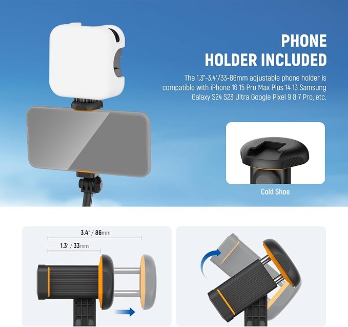 NEEWER Entry Level Version 16-71" Selfie Stick Tripod Compatible with iPhone Android, Portable Cell Phone Travel Stand Camera Holder with Remote for TikTok Video Recording Streaming Filming, PA988 - Image 6