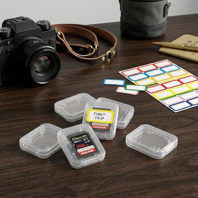 20 Pcs Clear SD Card Holder, Plastic SD Card Case with 24 Pcs Card Labels Standard SDHC SDXC Memory Cards Organizer Portable Photography Storage Accessories - Image 8