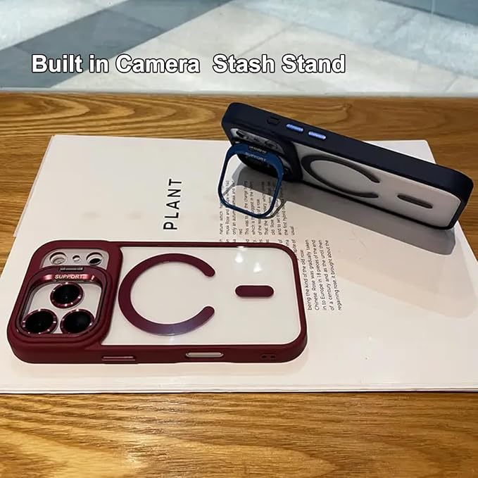 for iPhone 17 Pro Max Magnetic Case with Kickstand, [Compatible with MagSafe] Built in Stash Stand Clear Shockproof Soft Cover Camera Lens Protection Case for iPhone 17 Pro Max 6.9", Blue - Image 3