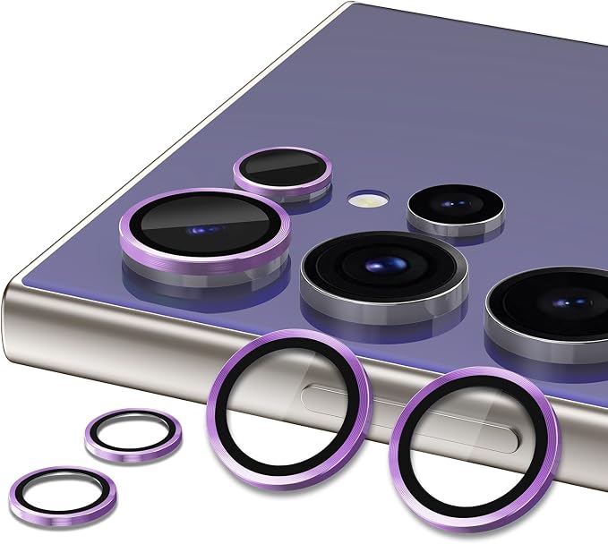 for Samsung Galaxy S24 Ultra Camera Lens Protector, Individual Metal Ring Tempered Glass Lens Cover, [Strong Adsorption] Scratch Resistant Ultra-Thin HD Clear Lens Cover, 1 Set-Purple - Image 2
