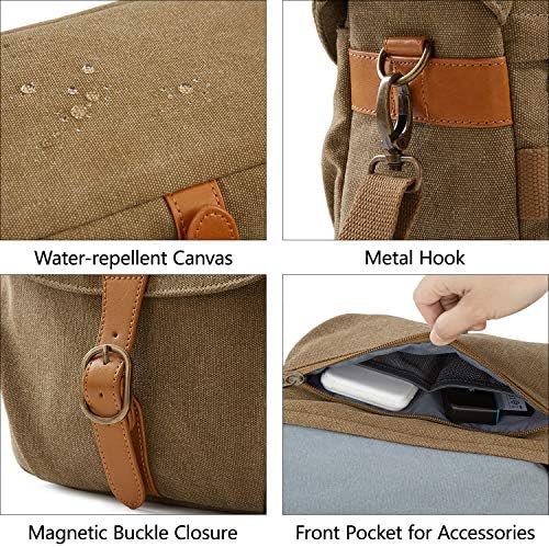 BAGSMART Canvas Crossbody Camera Bag with Rain Cover for Women Men, Khaki - Image 4