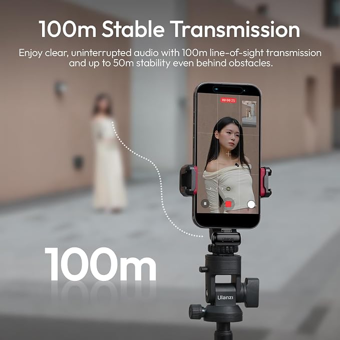 ULANZI A200 Mini Mic Wireless Lavalier Lapel Microphone for iPhone 17/16/15 Type-C, 48kHz/24-bit, Plug & Play, Smart Noise Cancelling, Digital Display, 30H Battery for Video Recording - Image 7