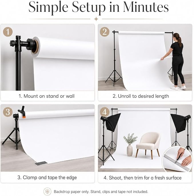 Yizhily Seamless White Backdrop Paper Roll, 53" x 16.4', Heavyweight Matte Bright Orange Photo Background for Small Studio Headshots, Tabletop Product & Food Photography | Product photography; creative sets; event portraits; tabletop shoots; small stud... - Image 9