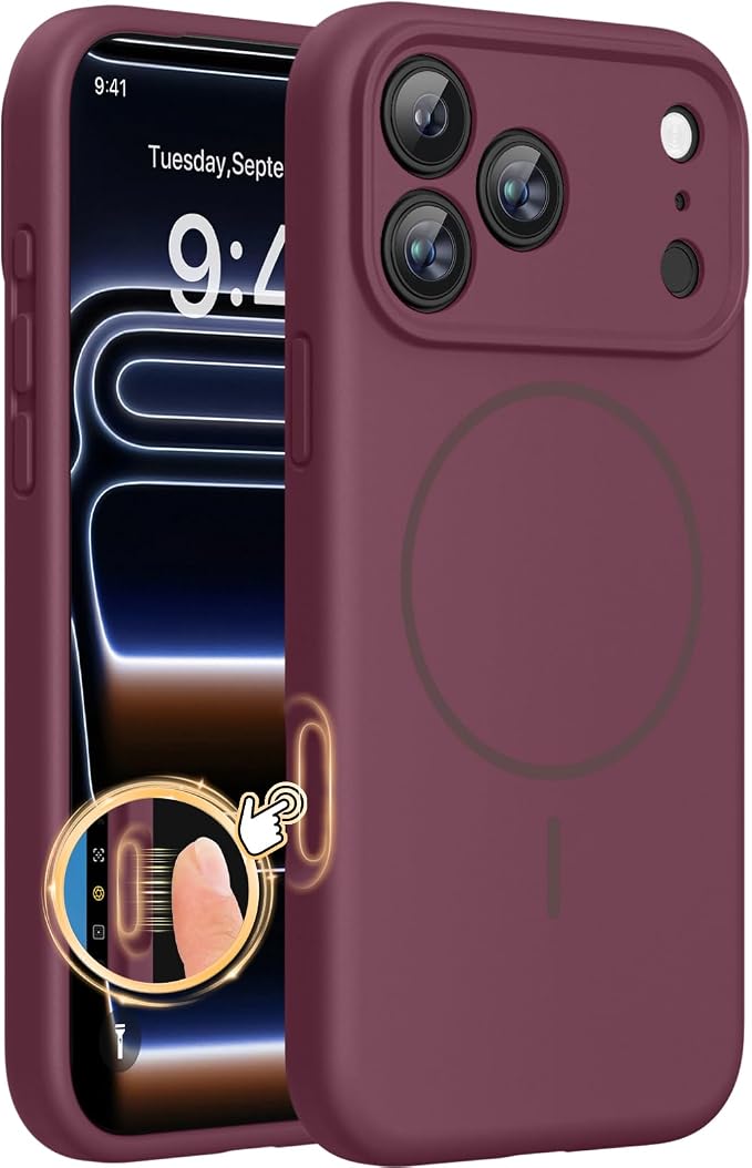 Miracase Silicone & Magnetic for iPhone 17 Pro Max Case, Wine Red | Compatible with MagSafe, Camera Control Cover, Premium Silicone Cover Shockproof Drop Protection Phone Case for 17 Pro Max by Miracase