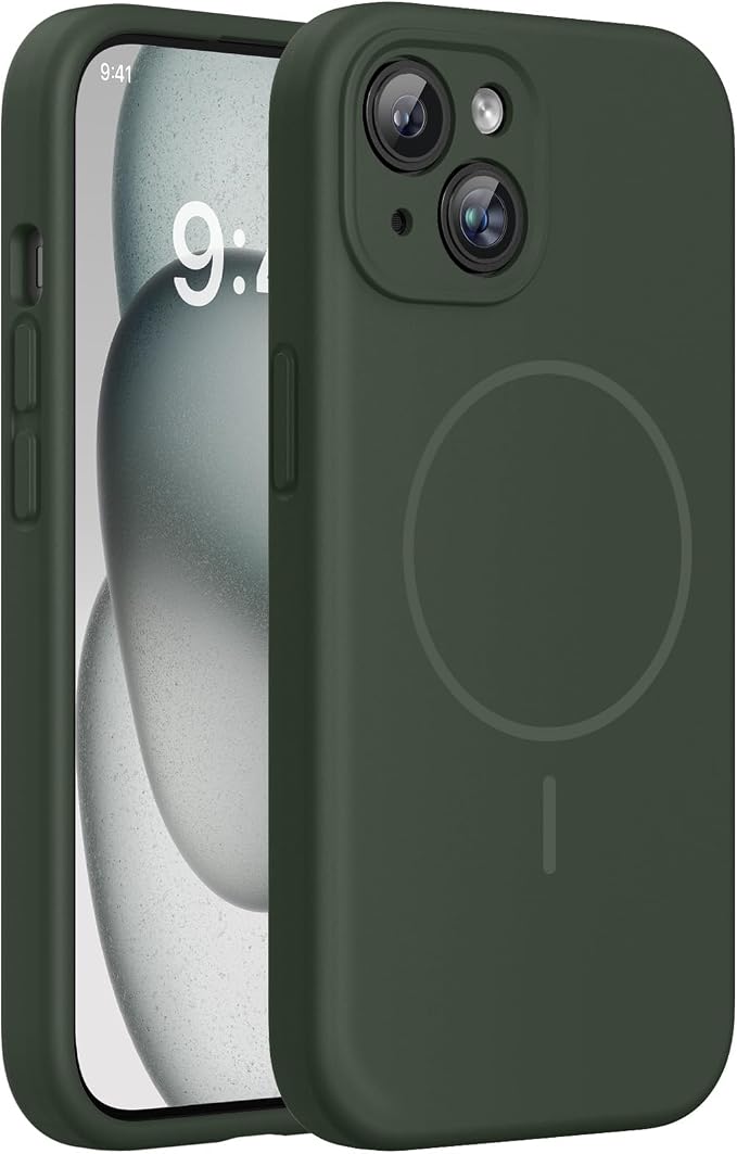 Miracase Silicone & Magnetic for iPhone 15 Plus Case, Dark Green | Compatible with MagSafe, Soft Microfiber Lining, Liquid Silicone Case Shockproof Drop Protection Phone Case for 15 Plus by Miracase