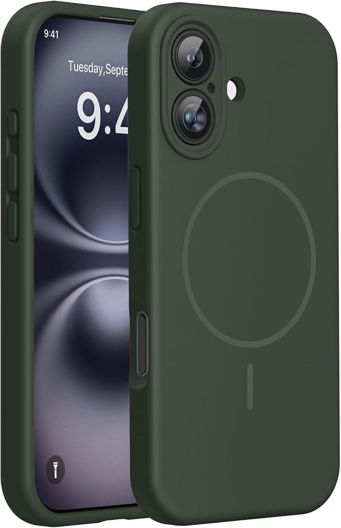 miracase Magnetic for iPhone 16 Plus Case, [Soft Anti-Scratch Microfiber Lining], Compatible with MagSafe, Liquid Silicone Shockproof Drop Protection Phone Case for 16 Plus,Dark Green by Miracase