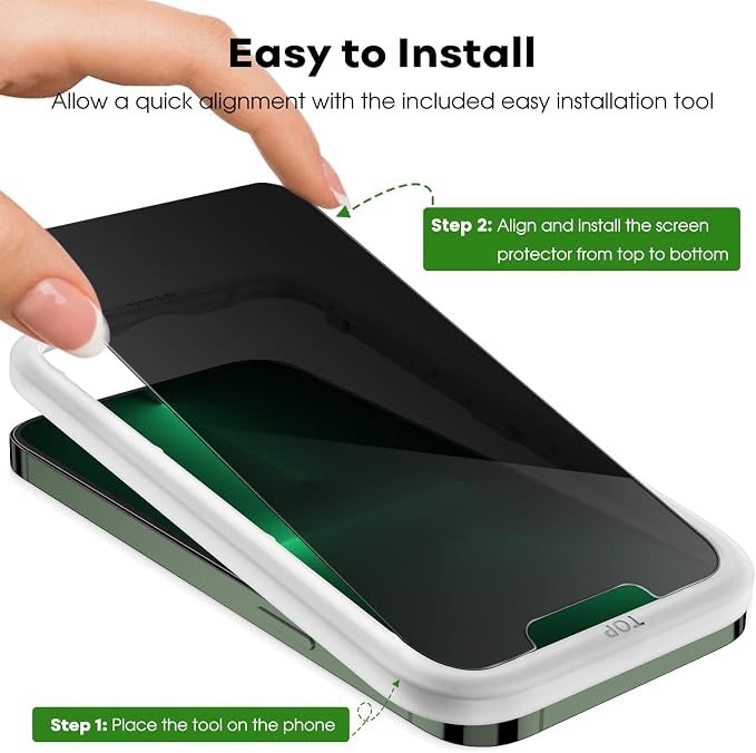 JETech Privacy Screen Protector for iPhone 13 Pro, 2+2 Pack | Anti-Spy Tempered Glass, with Camera Lens Protector, Easy Installation Tool - Image 4