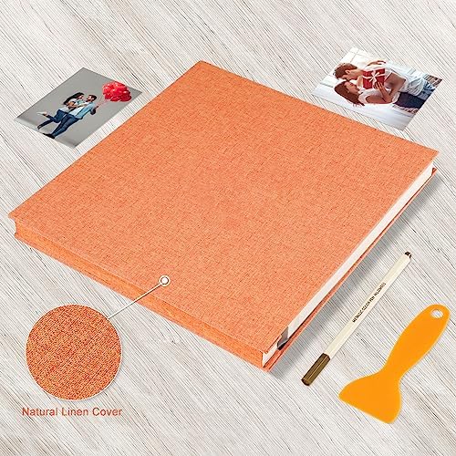 Photo Album Self Adhesive Pages 11x10.6 Scrapbook Orange 60 Pages - Image 4