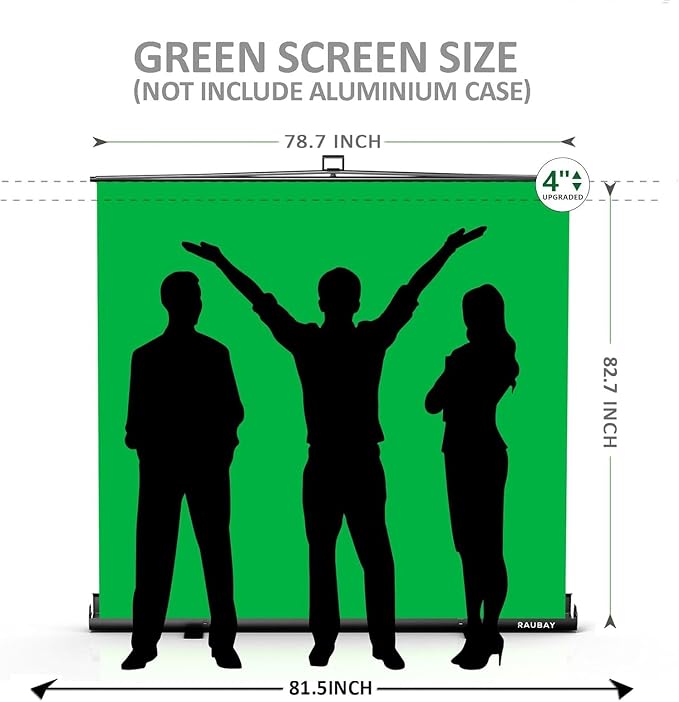 【Wider Style】 RAUBAY 78.7 x 82.7in Large Collapsible Green Screen Backdrop | Portable Retractable Chroma Key Panel Photo Background with Stand for Video Conference, Photographic Studio, Streaming - Image 2