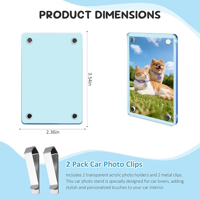 2 Pack Car Picture Holder, Magnetic Sun Visor Photo Clip, Car Picture Frame | 2.36 x 3.54 Red Acrylic Photo Holder, Keeps Photos Secure on your Sun Visor, Personalized Car Interior Display - Image 2