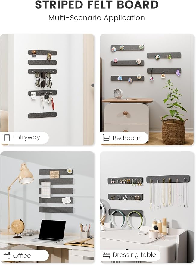 Fluxynara 13" x 2" Felt Wall Panels, Charcoal Gray | 5-Pack Includes 35 Push Pins and Adhesive Tabs for Photos, Notes and Decor in Bedroom Doors, Home Office or Studios - Image 6
