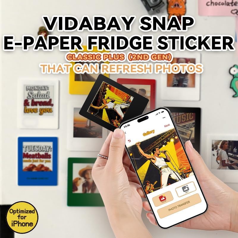 E-Paper Fridge Magnet Classic Plus, E-Ink Battery-Free Instant Photo Style Display, Wireless NFC Picture Frame, Phone-Controlled Acrylic Memo Board for Party/Travel/Home & Gifts, Compatible iPhone 13 and Newer (Black) - Image 2