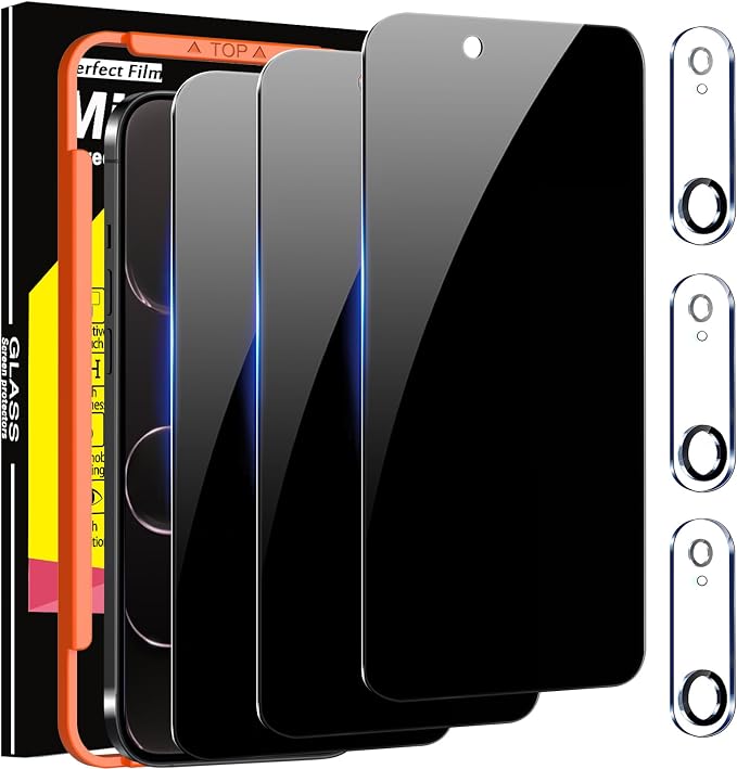 Milomdoi Privacy Screen Protector for iPhone Air, Tempered Glass | 3+3 Pack, 9H+ Hardness, Camera Lens Protector, Military Grade Shatterproof, Easy Installation, No Bubbles, Case Friendly by Milomdoi