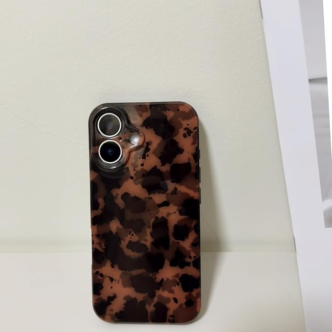 Cute Phone Case for iPhone 16 Case Amber Leopard Print | Cheetah Tortoiseshell Pattern,Full Camera Protective,Slim Shockproof TPU,Aesthetic Girly Glossy Cover for Women Men-Brown - Image 2