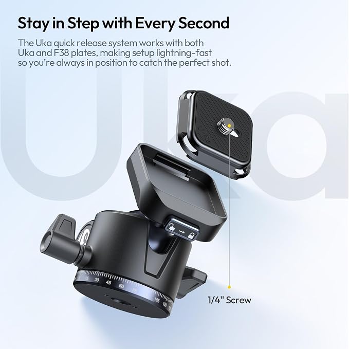 ULANZI Ombra ⅡCamera Tripod 61.5 Inch, 360° Ball Head Travel Tripod Stand with Uka Quick Release Plate for DSLR Sony Canon Fujifilm Camera Smartphone Vlogging Photography with Phone Mount Carry Bag - Image 6
