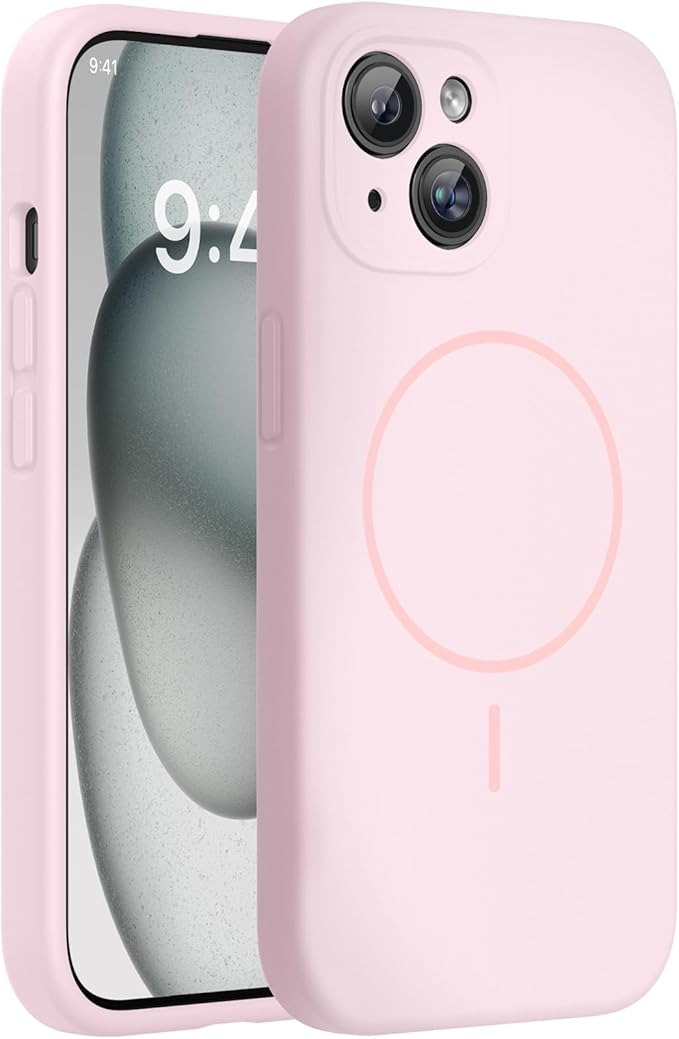 Miracase Silicone & Magnetic for iPhone 15 Plus Case, Sand Pink | Compatible with MagSafe, Soft Microfiber Lining, Liquid Silicone Case Shockproof Drop Protection Phone Case for 15 Plus by Miracase