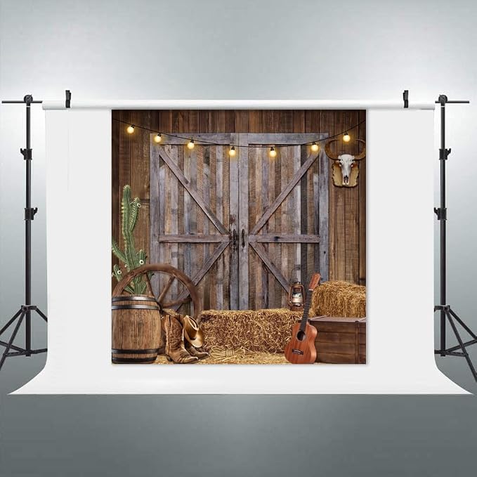 Western Cowboy Backdrop 8x8ft Western Party Decorations Wild West Saloon Rodeo Barn Photography Background Cowboy Theme Birthday Party Decor Banner Photoshoot Supplies - Image 6